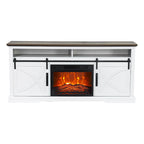 Meuble TV cheminée avec porte coulissante de 173 cm, foyer électrique de 58 cm, brun foncé/gris/blanc, simple