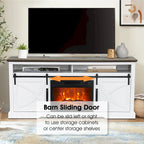Meuble TV cheminée avec porte coulissante de 173 cm, foyer électrique de 58 cm, brun foncé/gris/blanc, simple