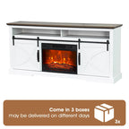 Meuble TV cheminée avec porte coulissante de 173 cm, foyer électrique de 58 cm, brun foncé/gris/blanc, simple