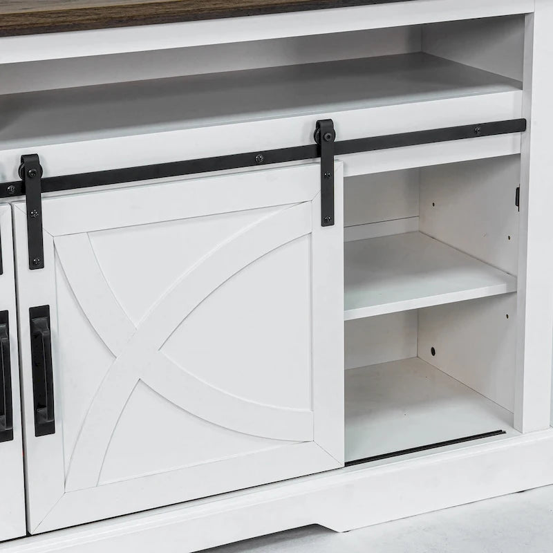 Meuble TV cheminée avec porte coulissante de 173 cm, foyer électrique de 58 cm, brun foncé/gris/blanc, simple