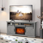 Meuble TV cheminée avec porte coulissante de 173 cm, foyer électrique de 58 cm, brun foncé/gris/blanc, simple