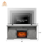 Meuble TV cheminée avec porte coulissante de 173 cm, foyer électrique de 58 cm, brun foncé/gris/blanc, simple