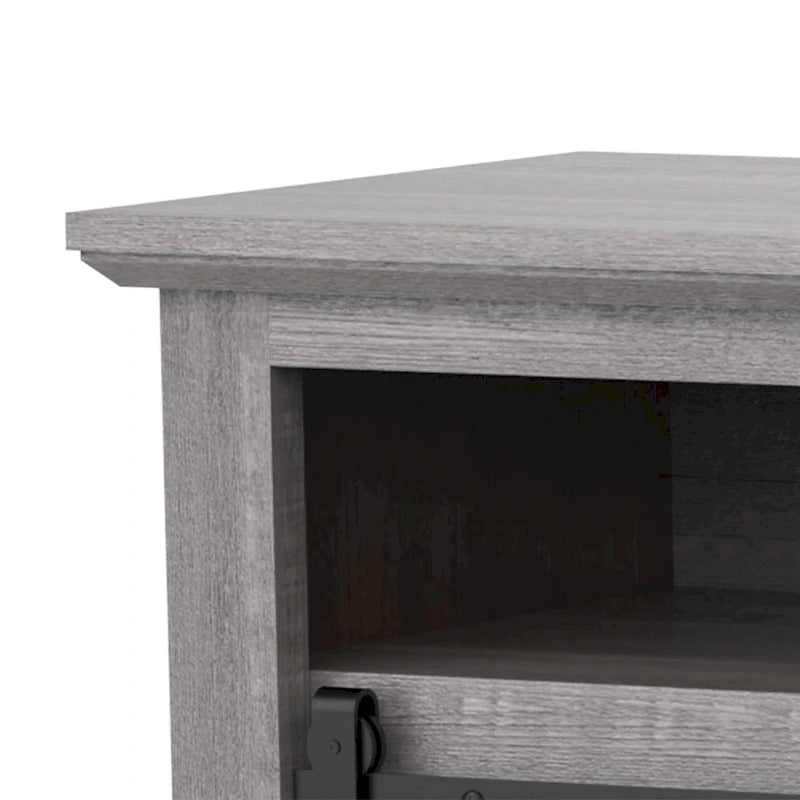 Meuble TV cheminée avec porte coulissante de 173 cm, foyer électrique de 58 cm, brun foncé/gris/blanc, simple