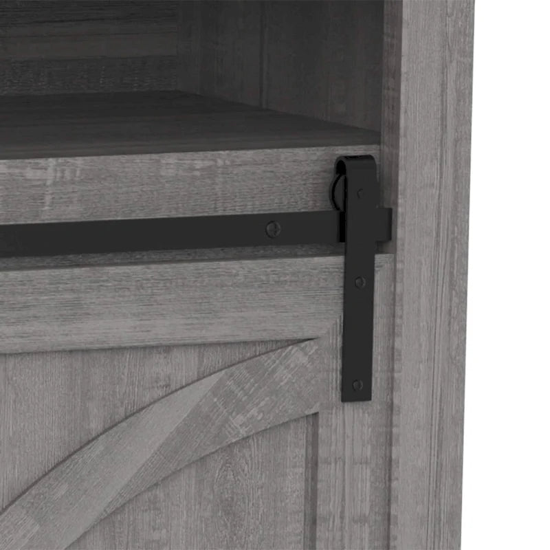 Meuble TV cheminée avec porte coulissante de 173 cm, foyer électrique de 58 cm, brun foncé/gris/blanc, simple
