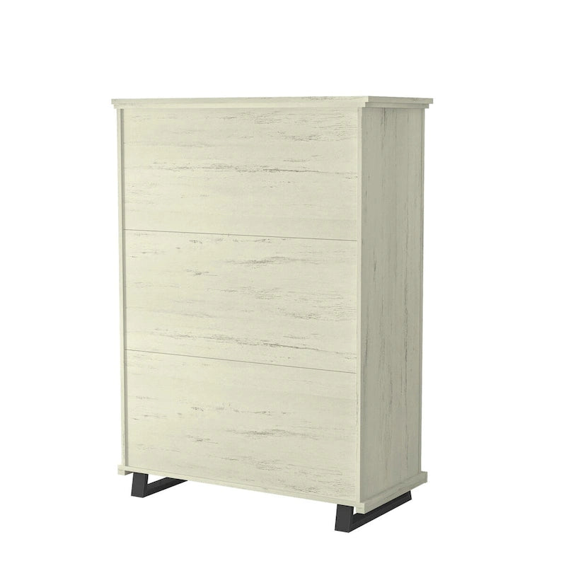 Ensemble de chambre rustique 2 pièces beige/blanc antique – 1 commode et 1 chiffonnier, pour 1-2 utilisateurs