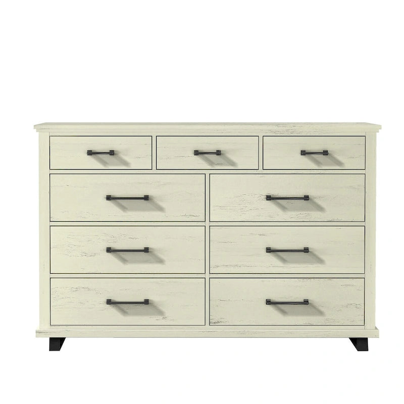 Ensemble de chambre rustique 2 pièces beige/blanc antique – 1 commode et 1 chiffonnier, pour 1-2 utilisateurs