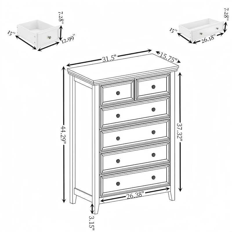 Commode à 6 tiroirs, Noir/Blanc, Meuble de rangement individuel