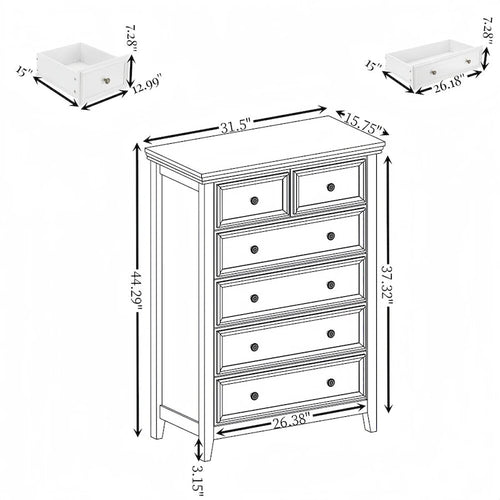 Commode à 6 tiroirs, Noir/Blanc, Meuble de rangement individuel