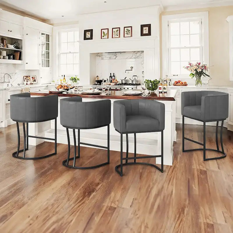LUE BONA Tabouret de bar moderne 66 cm avec dossier bas, hauteur de comptoir, ensemble de 4 tabourets de bar en forme de tonneau avec structure en métal