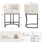 LUE BONA Tabouret de bar moderne 66 cm avec dossier bas, hauteur de comptoir, ensemble de 4 tabourets de bar en forme de tonneau avec structure en métal