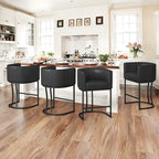LUE BONA Tabouret de bar moderne 66 cm avec dossier bas, hauteur de comptoir, ensemble de 4 tabourets de bar en forme de tonneau avec structure en métal