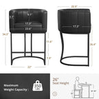 LUE BONA Tabouret de bar moderne 66 cm avec dossier bas, hauteur de comptoir, ensemble de 4 tabourets de bar en forme de tonneau avec structure en métal