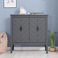 Armoire de rangement autoportante en bois gris/noir à 2 portes avec poignées en laiton