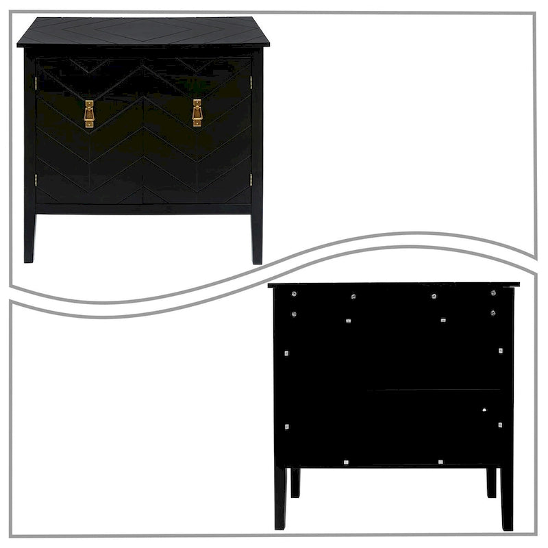 Armoire de rangement autoportante en bois gris/noir à 2 portes avec poignées en laiton