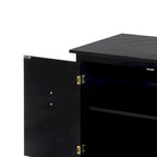 Armoire de rangement autoportante en bois gris/noir à 2 portes avec poignées en laiton