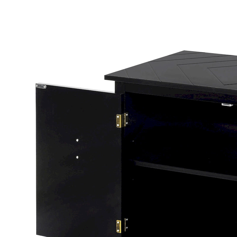 Armoire de rangement autoportante en bois gris/noir à 2 portes avec poignées en laiton