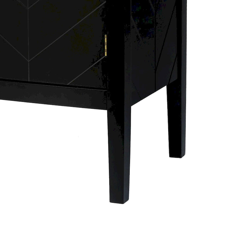 Armoire de rangement autoportante en bois gris/noir à 2 portes avec poignées en laiton