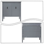 Armoire de rangement autoportante en bois gris/noir à 2 portes avec poignées en laiton