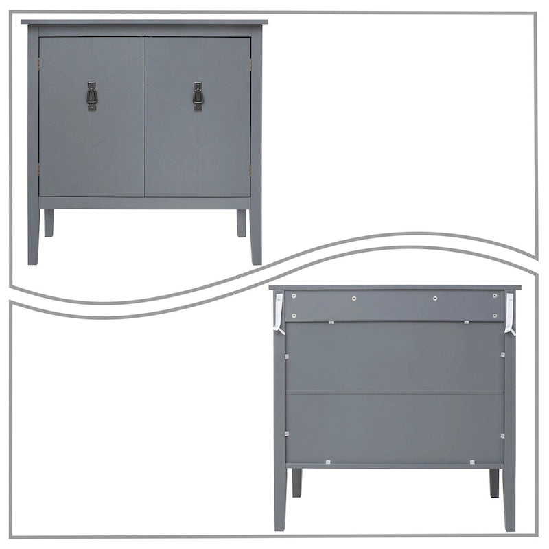 Armoire de rangement autoportante en bois gris/noir à 2 portes avec poignées en laiton