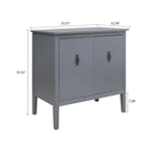 Armoire de rangement autoportante en bois gris/noir à 2 portes avec poignées en laiton