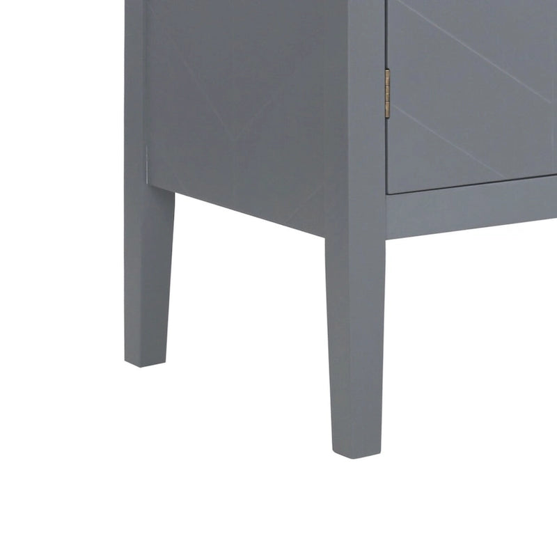 Armoire de rangement autoportante en bois gris/noir à 2 portes avec poignées en laiton
