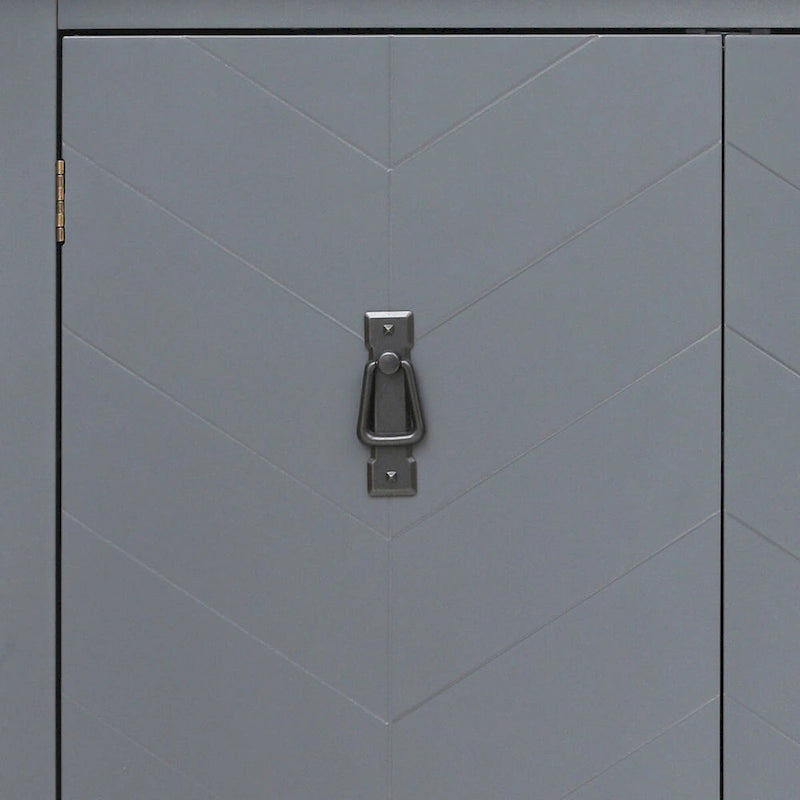 Armoire de rangement autoportante en bois gris/noir à 2 portes avec poignées en laiton