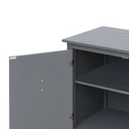 Armoire de rangement autoportante en bois gris/noir à 2 portes avec poignées en laiton