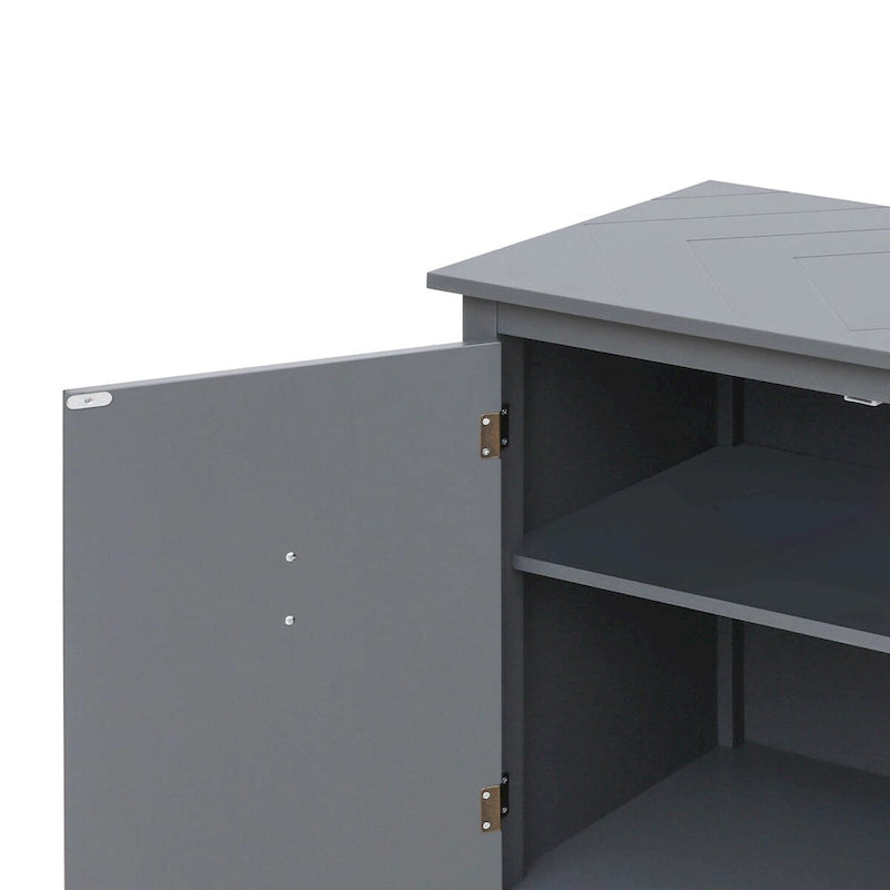 Armoire de rangement autoportante en bois gris/noir à 2 portes avec poignées en laiton