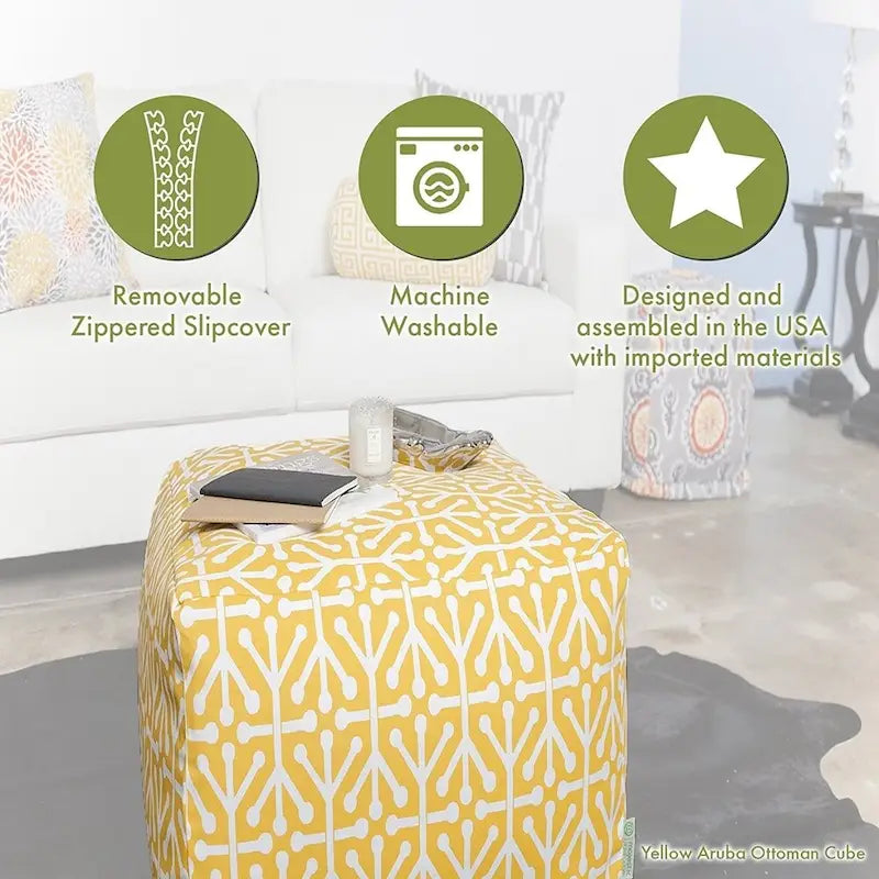 Pouf Cubique d'Intérieur – Écru / Gris / Bleu / Fauve, Siège Simple