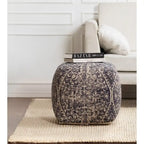 Pouf carré repose-pieds / siège d'appoint bleu et ivoire, 1 personne, grand