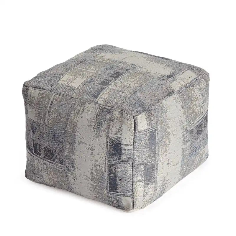 Pouf ottoman carré gris et ivoire, tissé jacquard, grand, 1 personne
