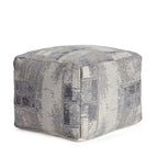 Pouf ottoman carré gris et ivoire, tissé jacquard, grand, 1 personne