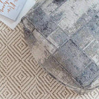 Pouf ottoman carré gris et ivoire, tissé jacquard, grand, 1 personne