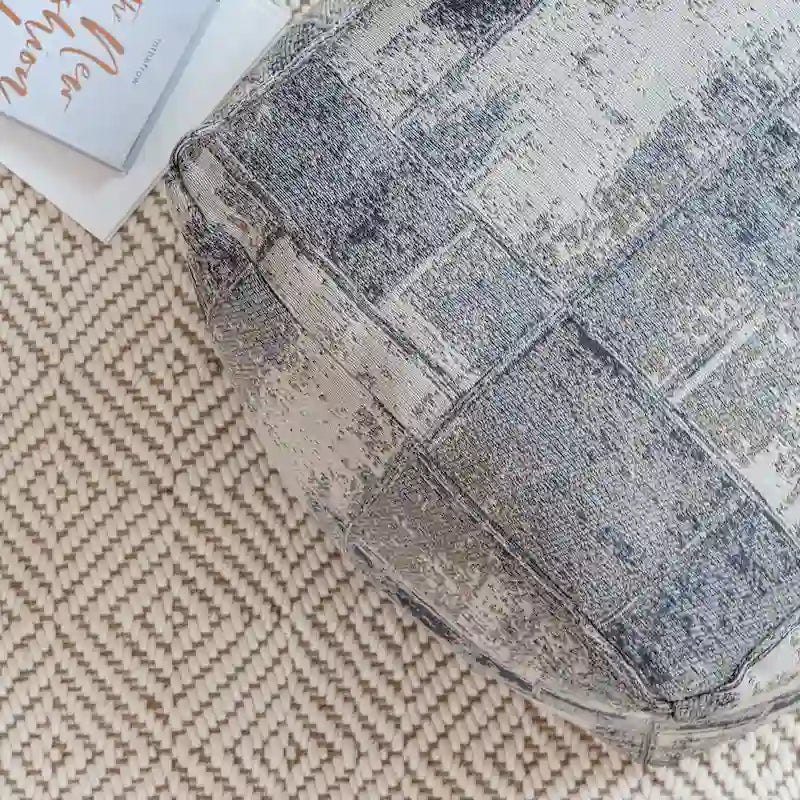 Pouf ottoman carré gris et ivoire, tissé jacquard, grand, 1 personne
