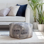Pouf ottoman carré gris et ivoire, tissé jacquard, grand, 1 personne