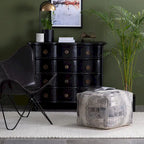 Pouf ottoman carré gris et ivoire, tissé jacquard, grand, 1 personne