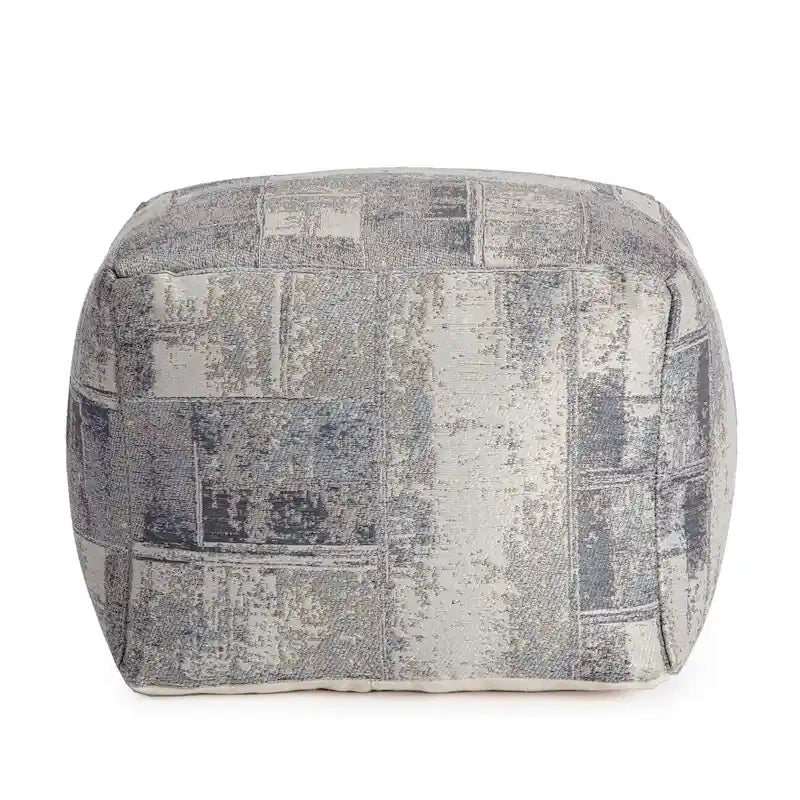 Pouf ottoman carré gris et ivoire, tissé jacquard, grand, 1 personne