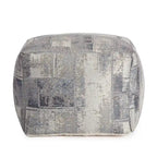 Pouf ottoman carré gris et ivoire, tissé jacquard, grand, 1 personne