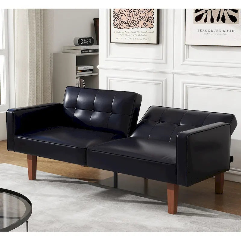 Canapé-lit futon convertible 2 places – Tissu et similicuir, causeuse inclinable 3 positions