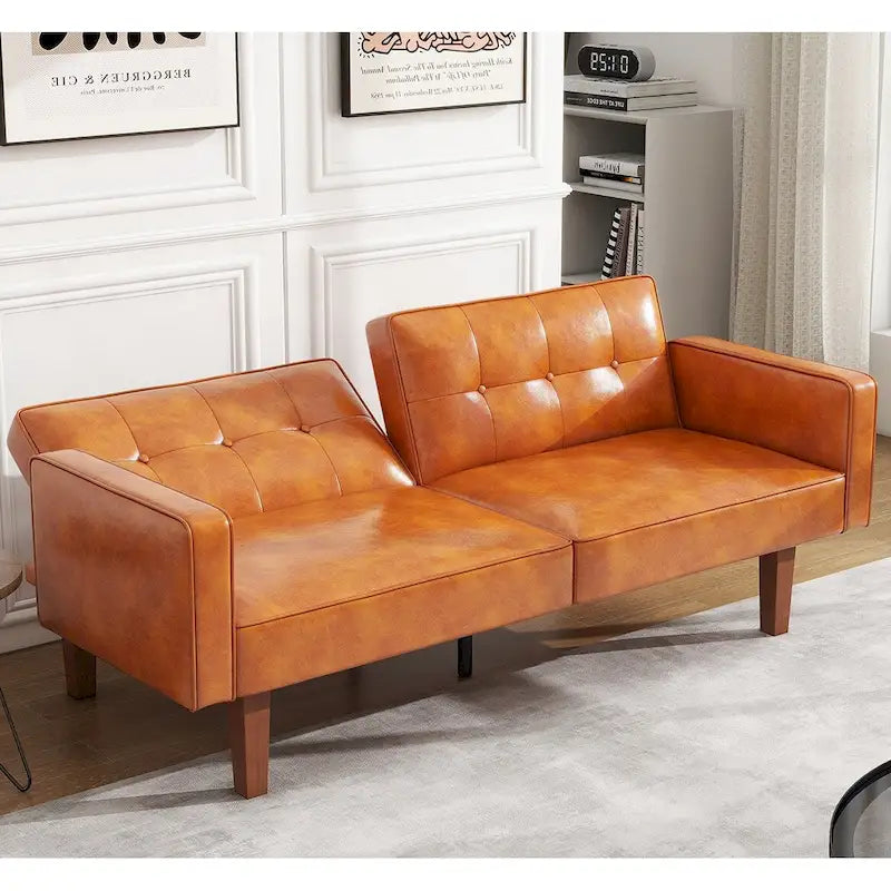 Canapé-lit futon convertible 2 places – Tissu et similicuir, causeuse inclinable 3 positions