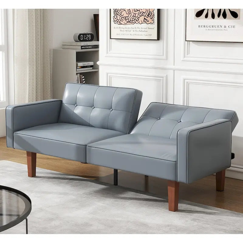Canapé-lit futon convertible 2 places – Tissu et similicuir, causeuse inclinable 3 positions