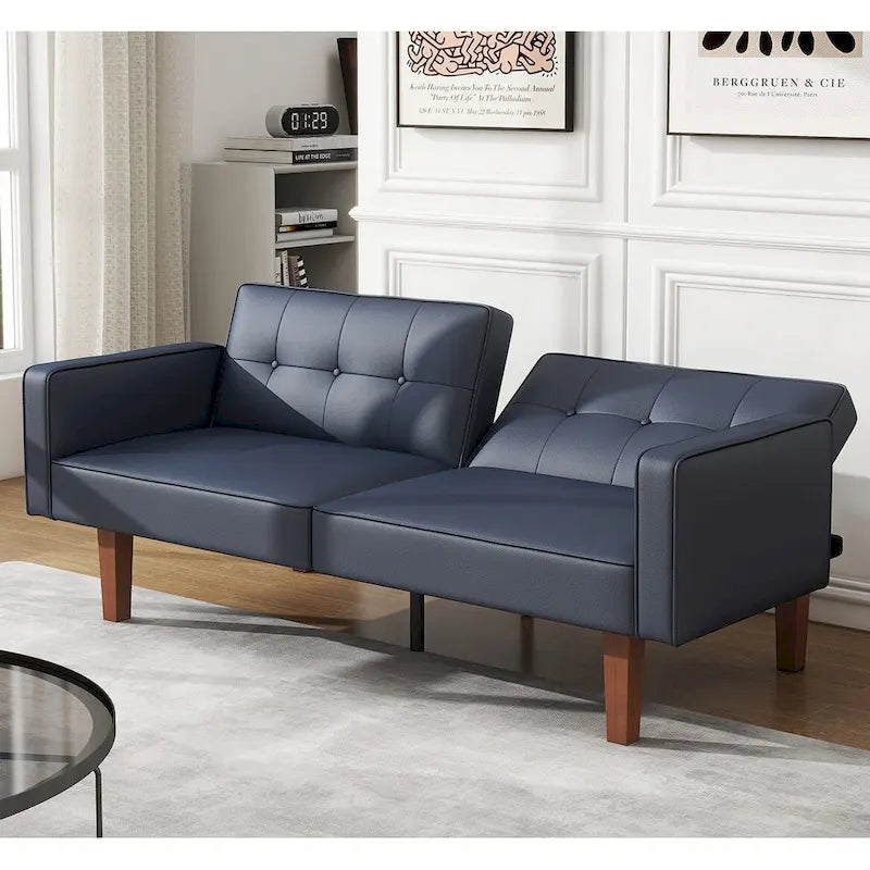 Canapé-lit futon convertible 2 places – Tissu et similicuir, causeuse inclinable 3 positions
