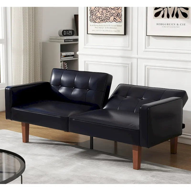Canapé-lit futon convertible 2 places – Tissu et similicuir, causeuse inclinable 3 positions