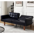 Canapé-lit futon convertible 2 places – Tissu et similicuir, causeuse inclinable 3 positions