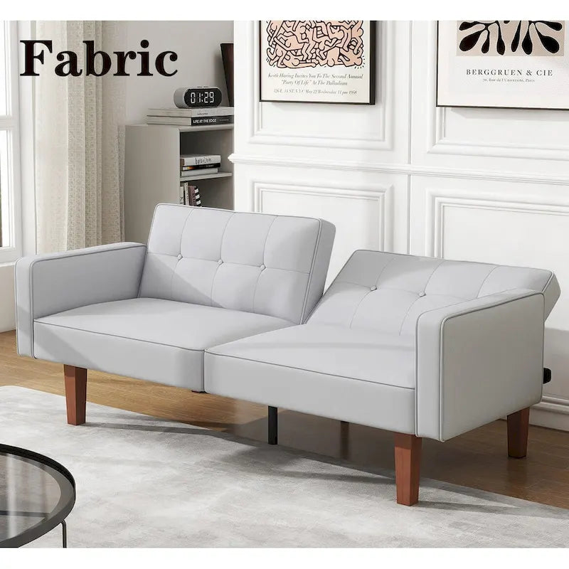 Canapé-lit futon convertible 2 places – Tissu et similicuir, causeuse inclinable 3 positions