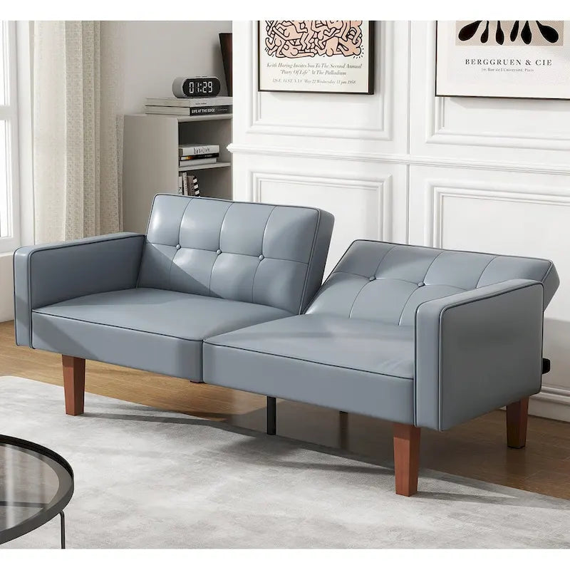 Canapé-lit futon convertible 2 places – Tissu et similicuir, causeuse inclinable 3 positions