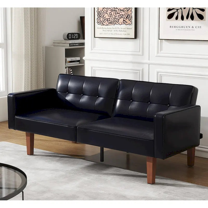 Canapé-lit futon convertible 2 places – Tissu et similicuir, causeuse inclinable 3 positions