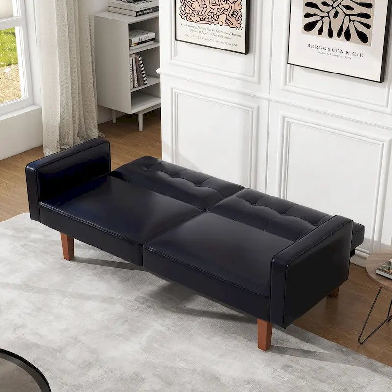 Canapé-lit futon convertible 2 places – Tissu et similicuir, causeuse inclinable 3 positions