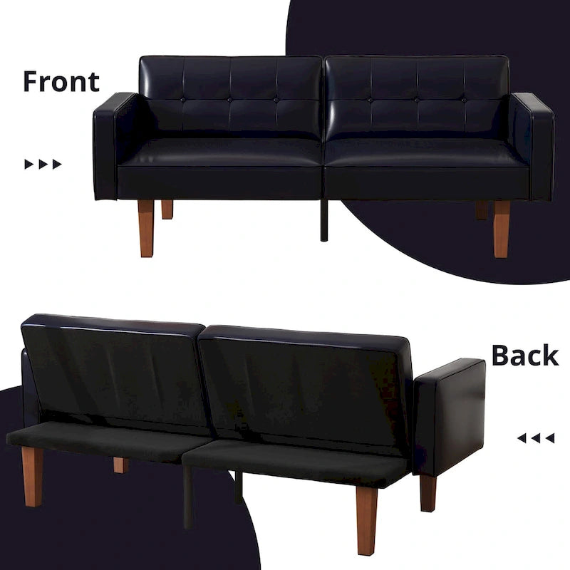 Canapé-lit futon convertible 2 places – Tissu et similicuir, causeuse inclinable 3 positions