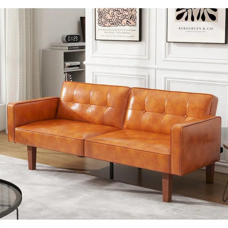 Canapé-lit futon convertible 2 places – Tissu et similicuir, causeuse inclinable 3 positions